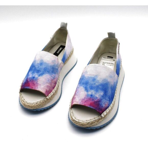 Dkny Womens Blue Tie Dye Treaded Orza Open Toe Wedge Slip on Espadrille - Picture 3 of 7